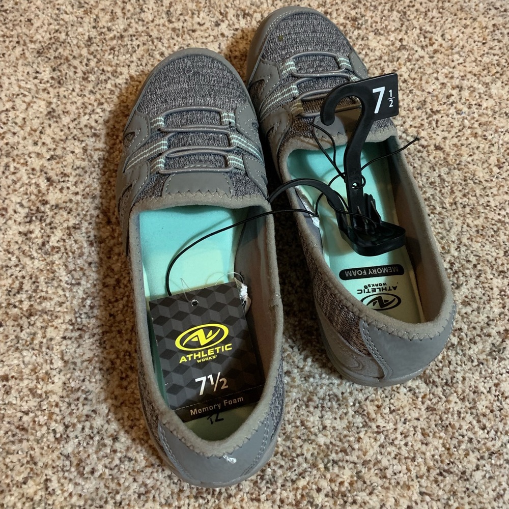 Athletic works size 7.5 slip on sneakers. Gray.